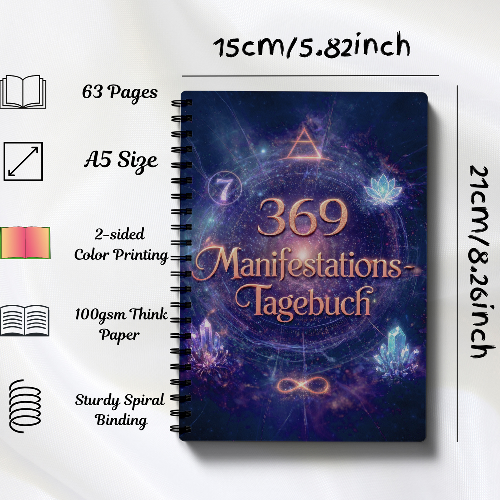 German Language Law Of Journal & Manifestation Planner - 369 Numbers Diary Suitable For Women Beginners, Daily Gratitude Affirmation Notebook, Self Care Writing Log, Spiral Bound Gift For And