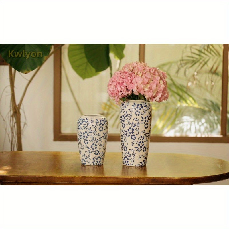 1個 手作り中国青花磁器花瓶 ヴィンテージ丸型花瓶 青色 伝統的な中国