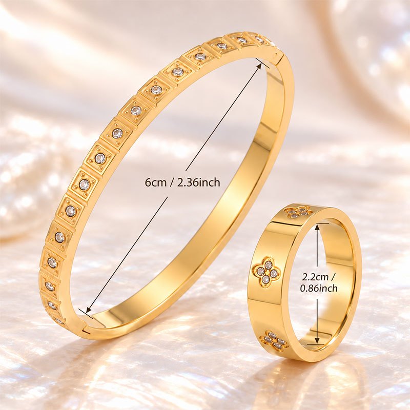 Women's 2pc Adjustable Bangle & Ring Set, Dazzling Zirconia Design