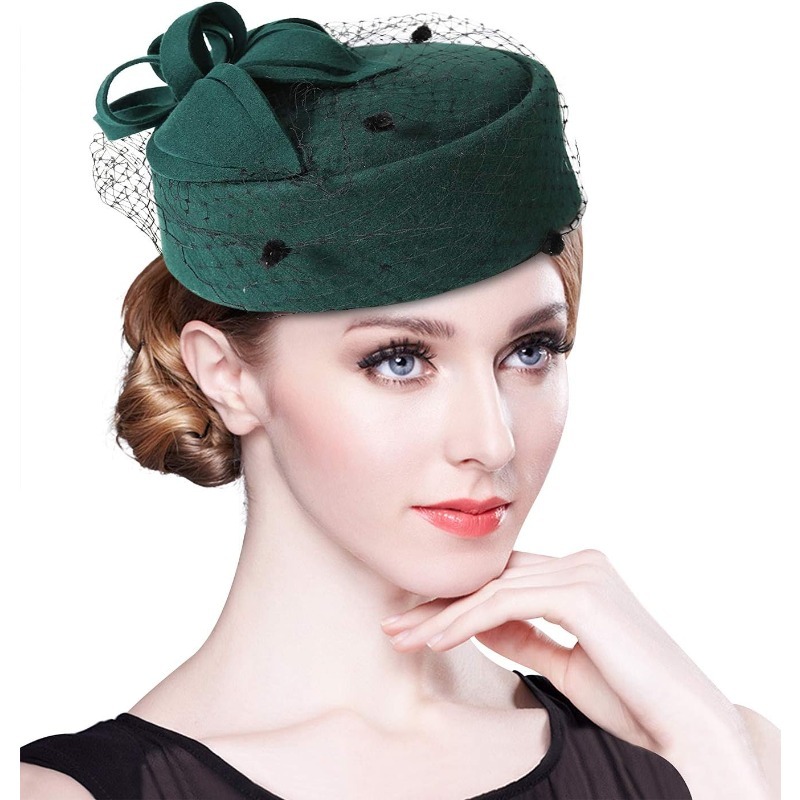 TEMU 1pc 1pcs Women' British Vintage Felt Pillbox Hat & Fascinator Veil - Convertible Derby Church With Flower Decor, Lightweight Suitable For
