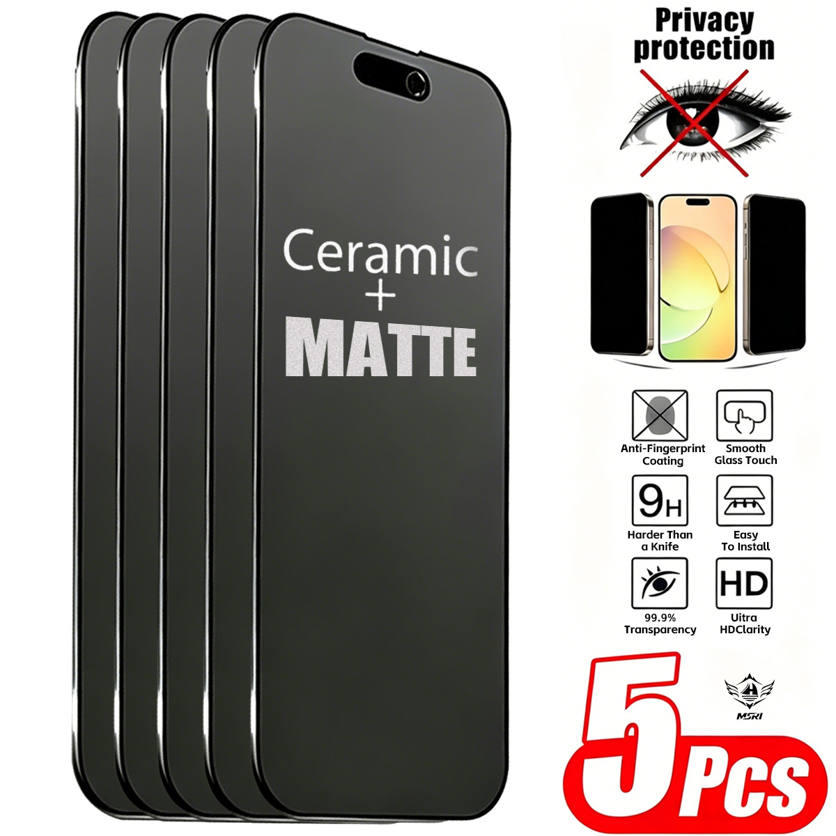 TEMU 5pcs Set (ceramic Frosted Anti-peeping) Matte Privacy Ceramic Protective Film, Surface Fine Frosted Texture, Suppressing Fingerprints And Glare,