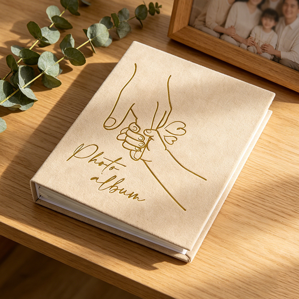 TEMU Large 18x23cm / 4x6 Inch Photo Album With Khaki Flannel Cover, Featuring 3 Exquisite Embossed Patterns: , Hearts, And Holding Hands. To 200