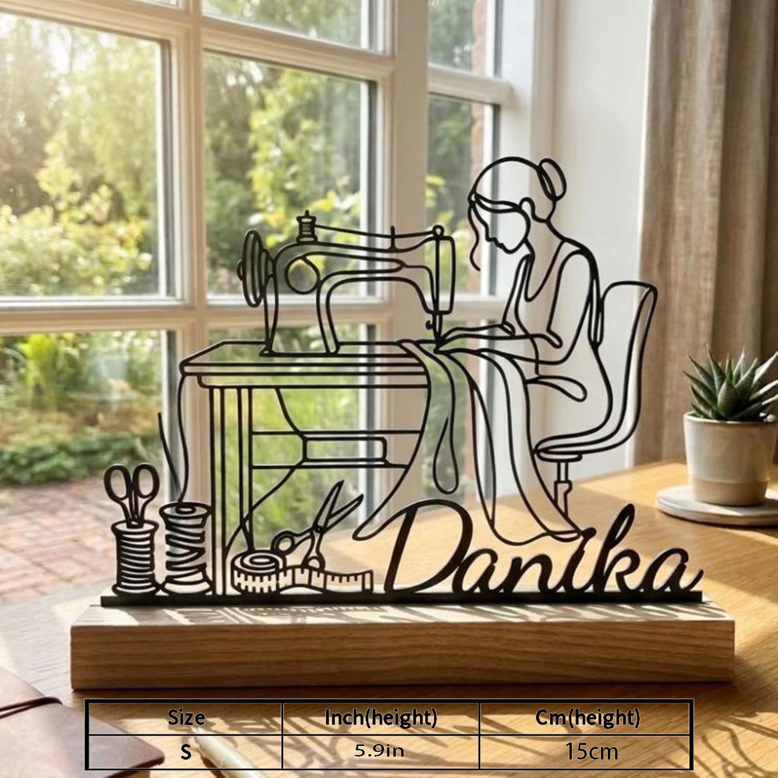 TEMU Collectible Figurines 1pc Personalized Sewing Room Metal Decor Custom Name Sign Elegant Table Ornament Unique Birthday Gift For Tailor Mothers