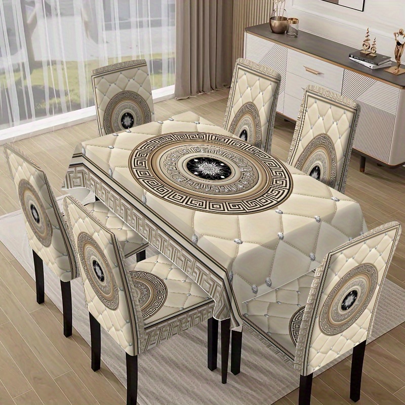 TEMU Ensemble de nappe et housses de chaises 5pcs/7pcs, (5pcs comprenant 4 housses de chaises et 1 nappe) (7pcs comprenant 6 housses de chaises et 1