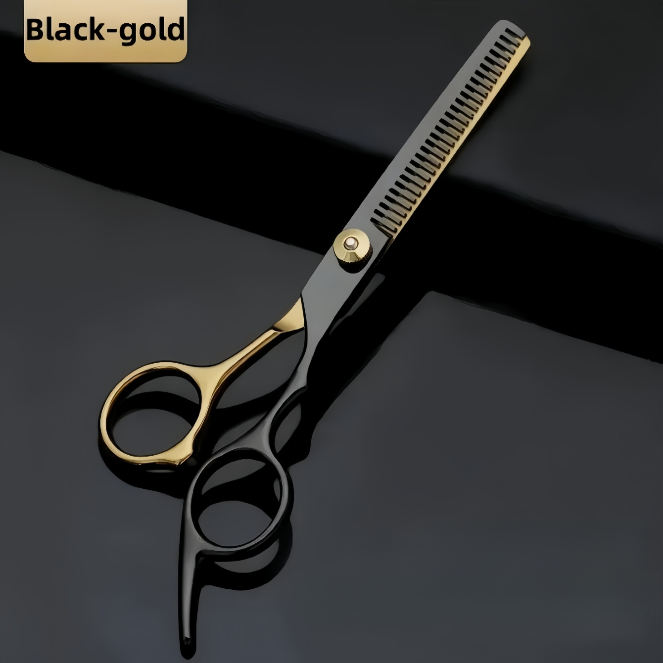 TEMU Ciseaux à éclaircir , ciseaux de coiffure à dents en acier inoxydable noir-or, coupe de cheveux de réduction du volume des cheveux, adaptés aux