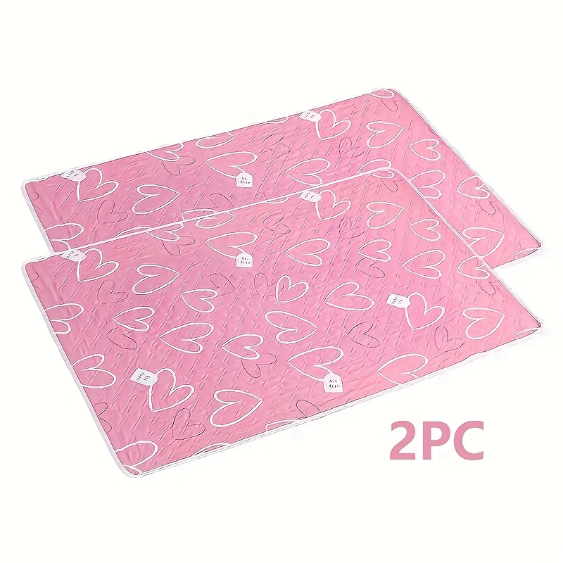TEMU 2-pack Reusable Pet Cage Pads - 3 Patterns (green With Blue Heart//) Durable Washable Polyester Liners, 27.6 X 19.7 Inches, For Hamsters,