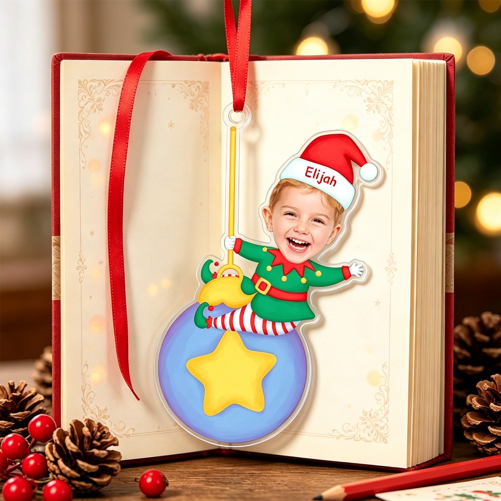 TEMU Personalized Custom Photo Name Christmas Elf Acrylic Ornament, Supports Real Person And Name With Wand Design, Christmas Tree Gift Box