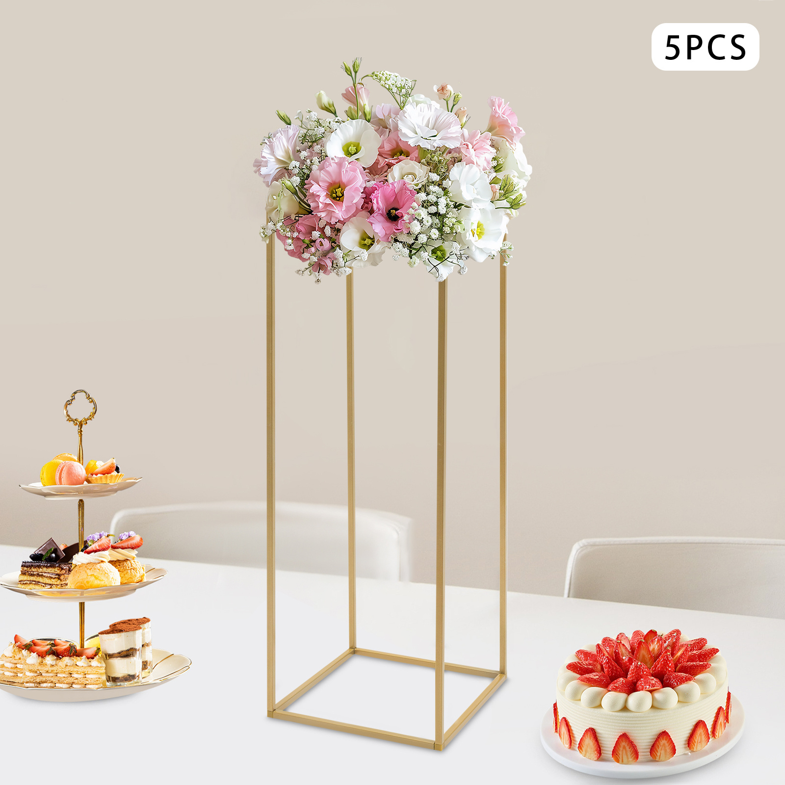 TEMU Lot de 5 supports floraux de mariage de 31,5 pouces de hauteur, colonne de vase en métal, présentoir floral rectangulaire, cadre géométrique,