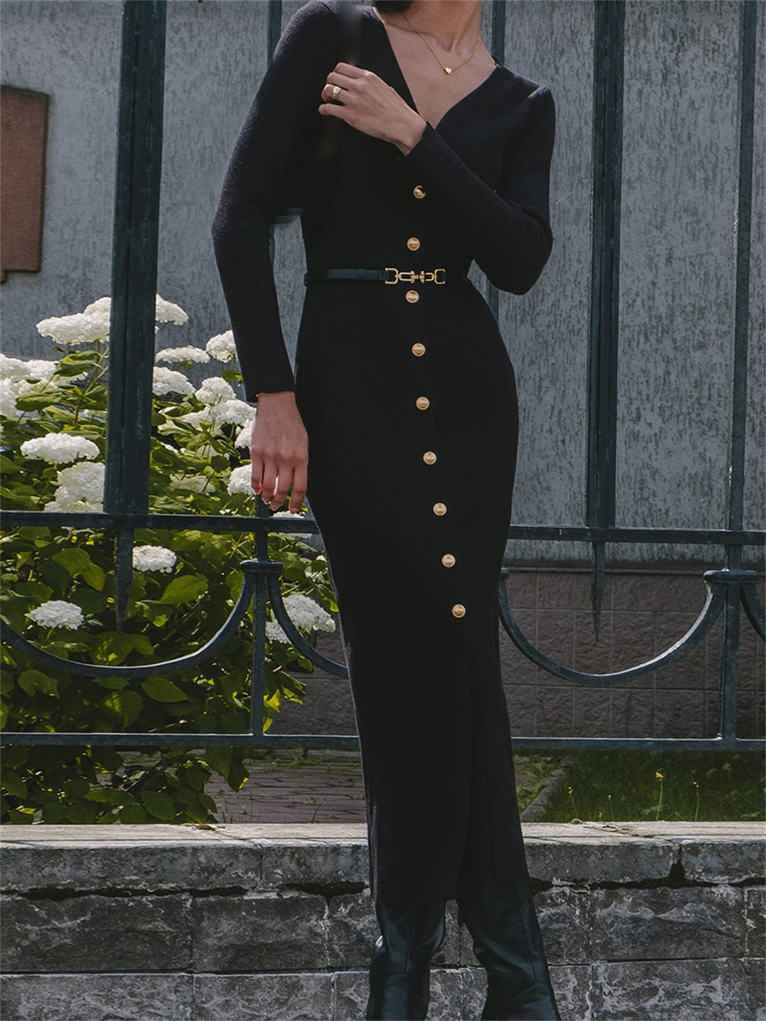 round neck knee length dress Zone Planet | Smocked Round Neck Long Sleeve Knee Length Dress main image 0
