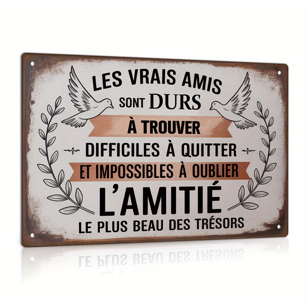 TEMU Plaque murale plate 2D en bois vintage française « LES VRAIS Amis DURS À DIFFICILES » - Décoration rétro en bois avec française, convient , pour
