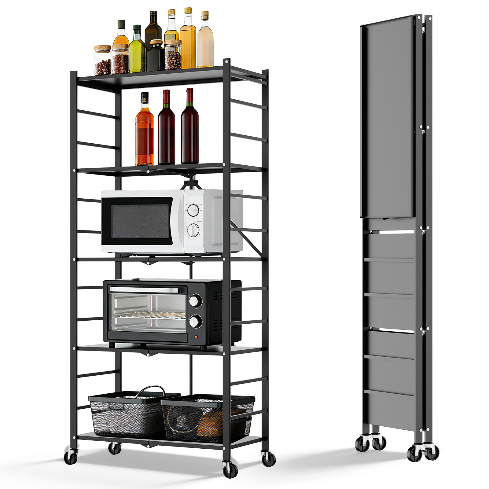 5-tier Storage Shelving Unit, Foldable Storage Shelves Wire Shelving Unit Adjsutable Shelf Heavy Metal Shelf, Capacity Free Standing Racks Organization, Standing Shelf