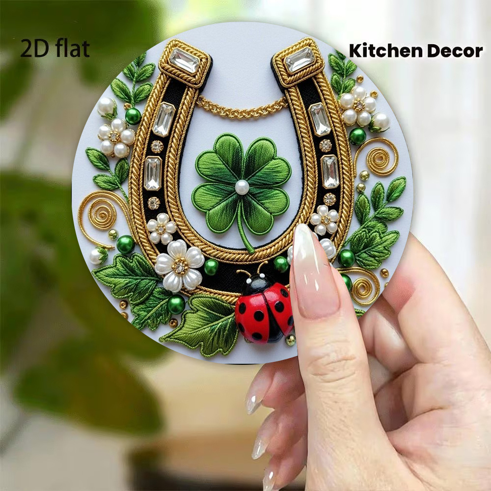TEMU A Decorative Magnet Featuring A Horseshoe And Clover Design, Symbolizing Irish Luck. This Acrylic Piece, Measuring 3.15 Inches Square, Is With
