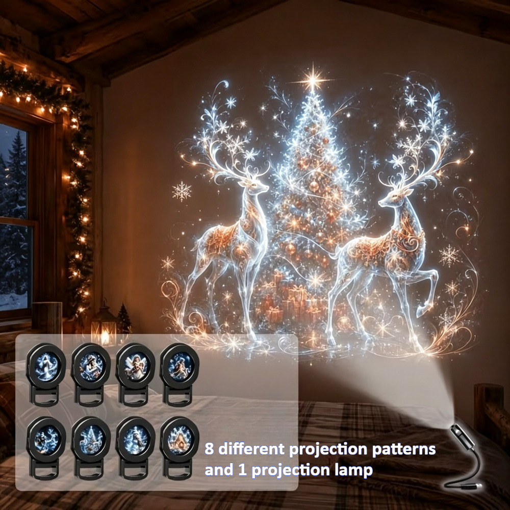 TEMU 9pcs Christmas Pattern Usb Projection Lights, Equipped With 8pcs Replaceable Slides, Santa Claus Patterns Usb Powered Wall Projection Lights,