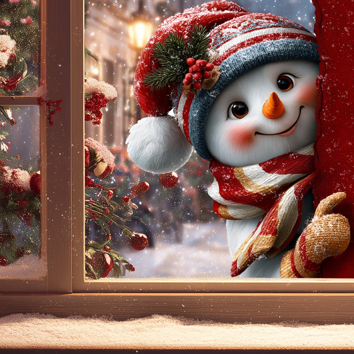 TEMU Christmas-themed 3d Window Sticker Retro Snowman Decoration With Pine Branches, , Electrostatic Adsorption, Glue- Suitable For And Windows, Shop