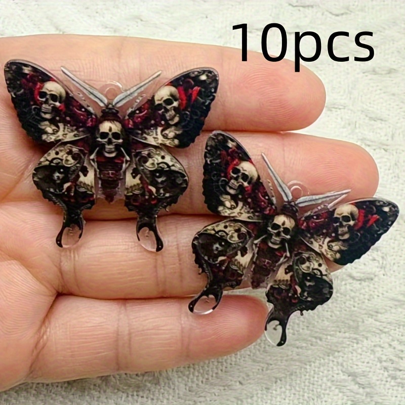 TEMU 10pcs Gothic Skull & Pendants - Detailed Acrylic Charms With Intricate Designs, Halloween Jewelry Making, Necklace Accessories|gothic