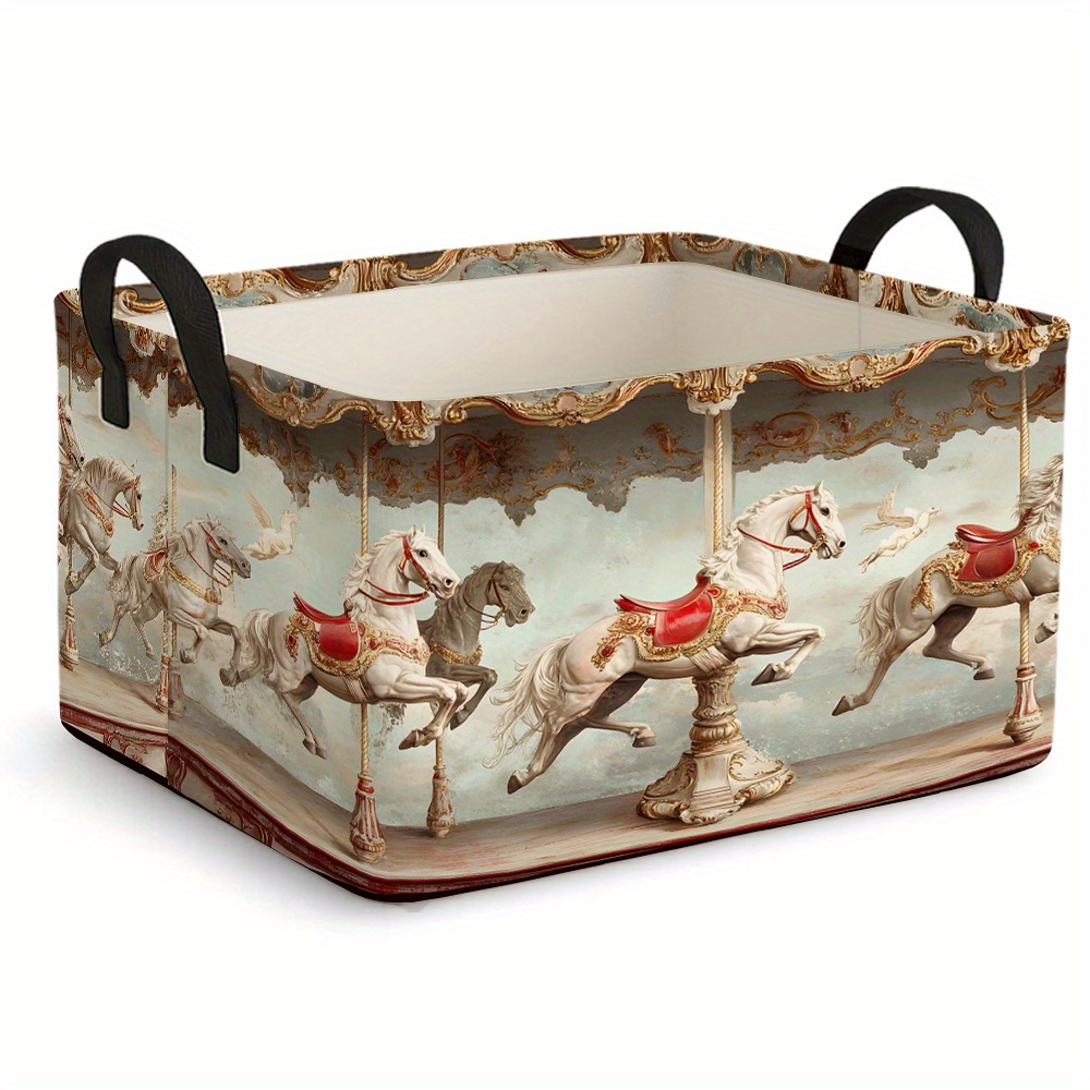 TEMU A Large Foldable Storage Basket Featuring A , This Spacious Open Storage Box Is A Rectangular Fabric Organizer With Handles, Perfect For Sorting