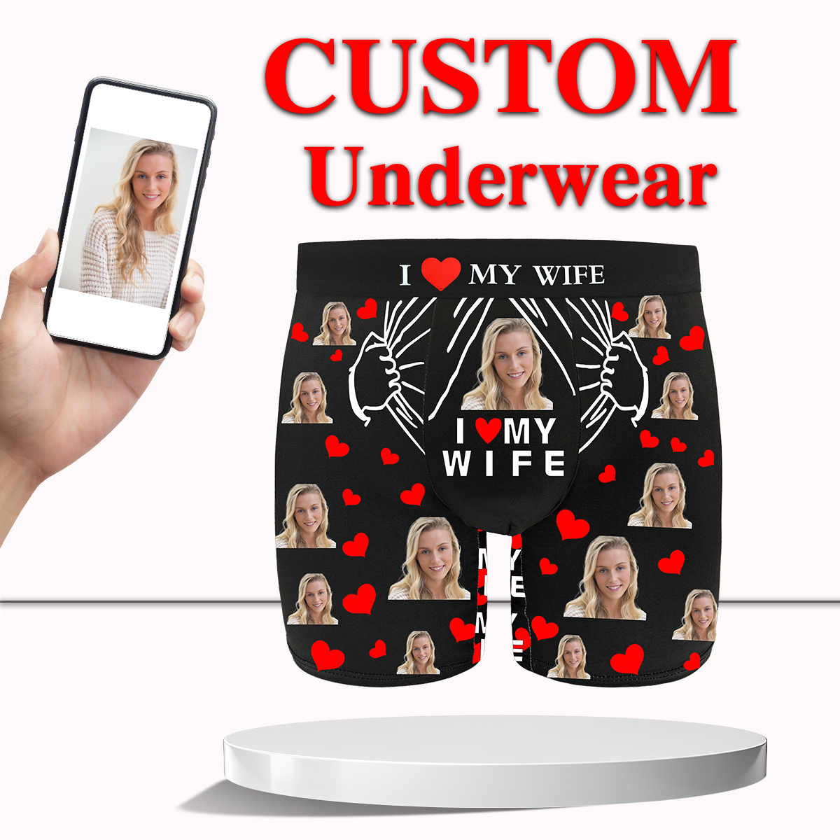 

1pc Men's Boxer Briefs Customized, Valentine's Day Gift Printed With Personalized Photo, Love Gift Funny Gift For Dad/husband/boyfriend Stretchable Breathable Comfortable Underwear