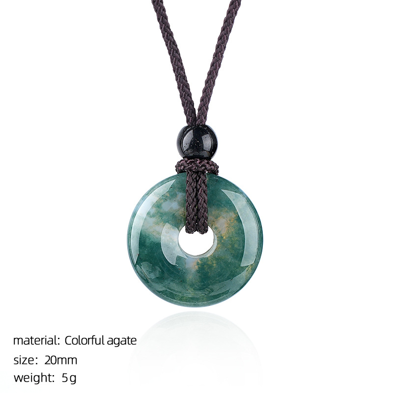 Natural Stone Carved Chinese Safety Knot Pendant Necklace