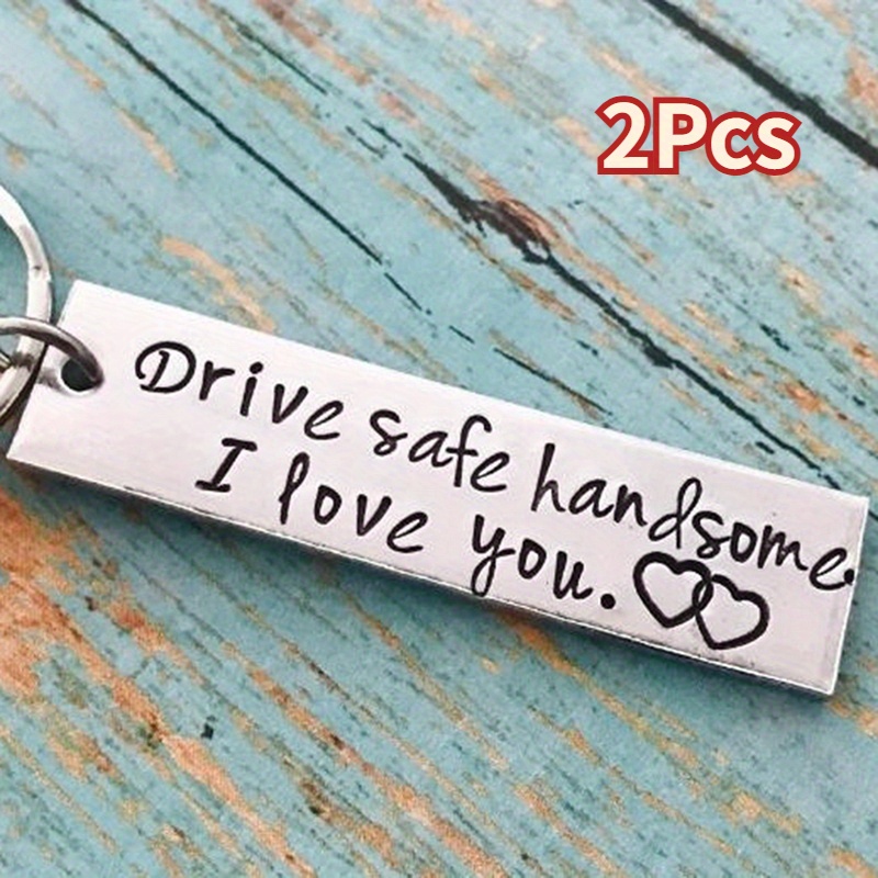 

2pcs Stainless Steel Keychain Set, "drive Safe I Love You" Engraved, Rofor Couple Gift For Weddings & Christmas, Universal Fit