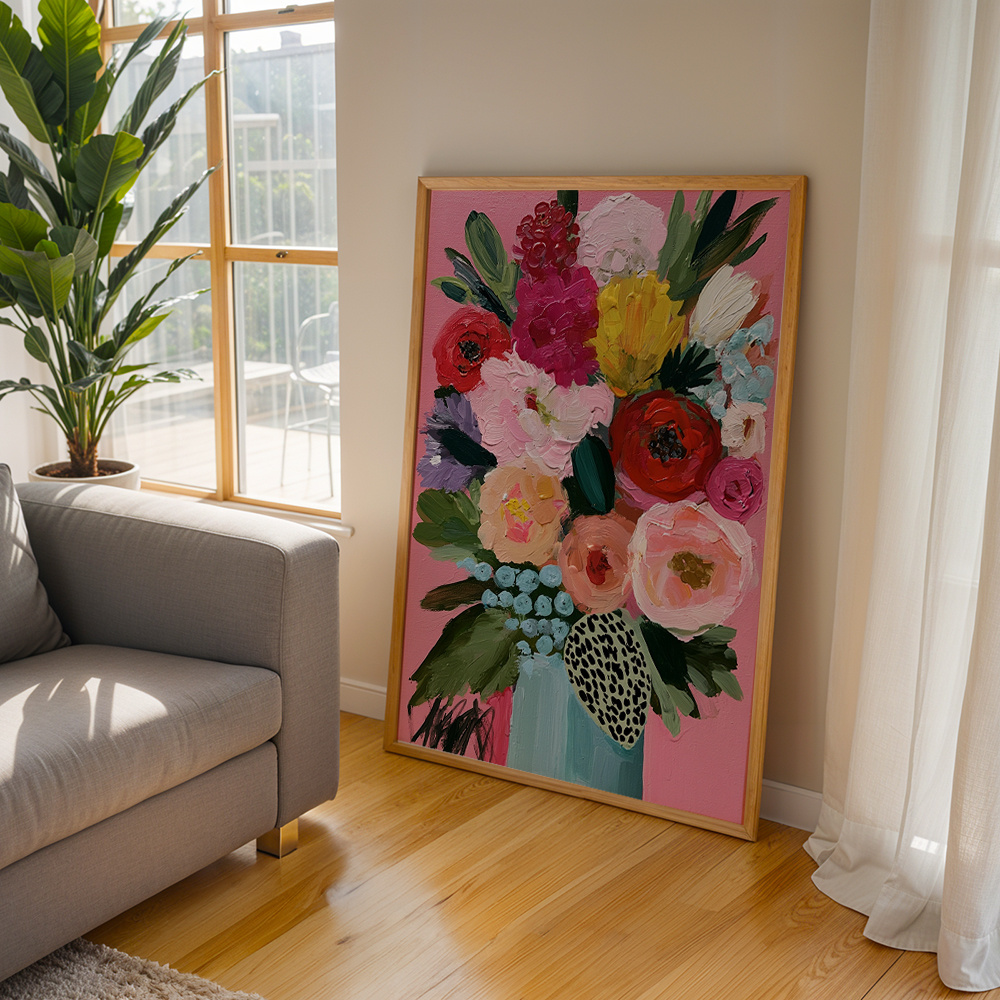TEMU 2d Flat, Abstract Floral Suitable For Living Room - Horizontal Modern Canvas Prints With Colorful Flower Bouquet Posters, Horizontal Ink
