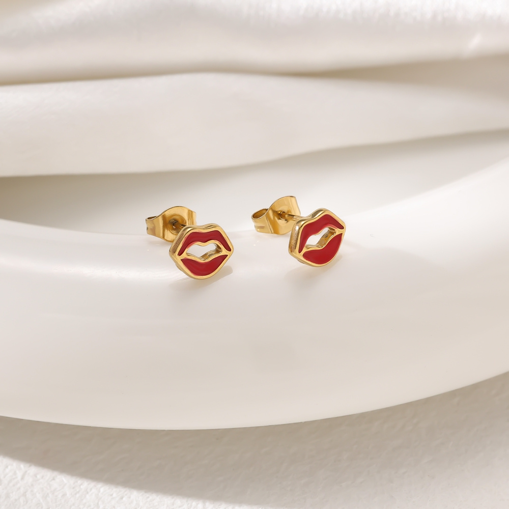 TEMU A Pair Of Stylish Red Lip Earrings Made Of Popular Stainless Steel, Wear And Vacations