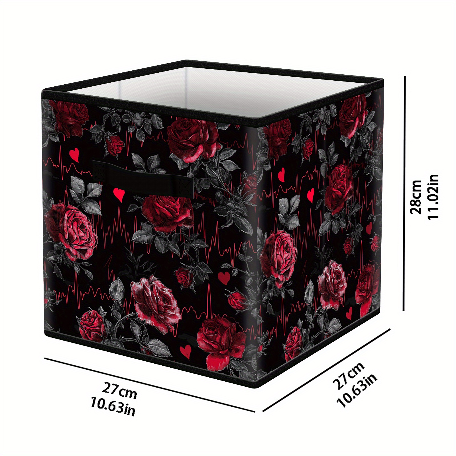 1pc Of Foldable Fabric Storage For Box, Measuring 27cm X 27cm X 28cm - A Sturdy Collapsible Trash Bin With Handles, Featuring An Elegant Heart