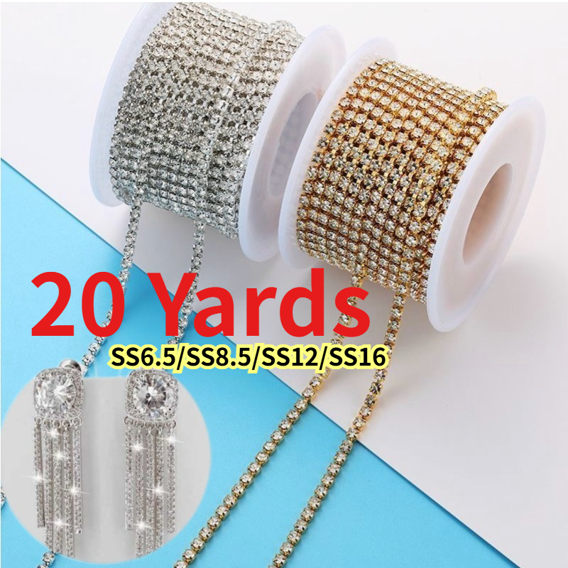 TEMU 20 Yards/2 Rouleaux 2/2.5/2.8/4Mm Chaîne de Strass en Cristal Pailleté à Coudre pour Vêtements, Garnitures, Bordures, Chaîne de Tasse