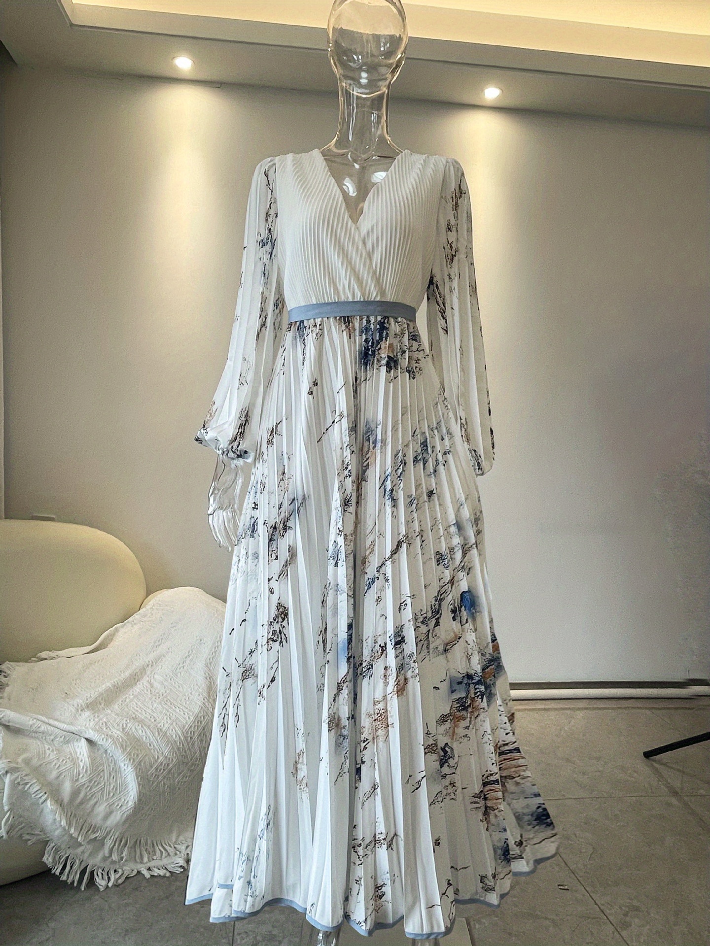 womens elegant floral print dress formal casual party wedding outfit with cinched waist flowy long sleeves   party everyday dress in beige green white black womens formal everyday attire dresses for wedding guest versatile fashion   design sophisticated tailoring     fabric adult clothing Product details 3