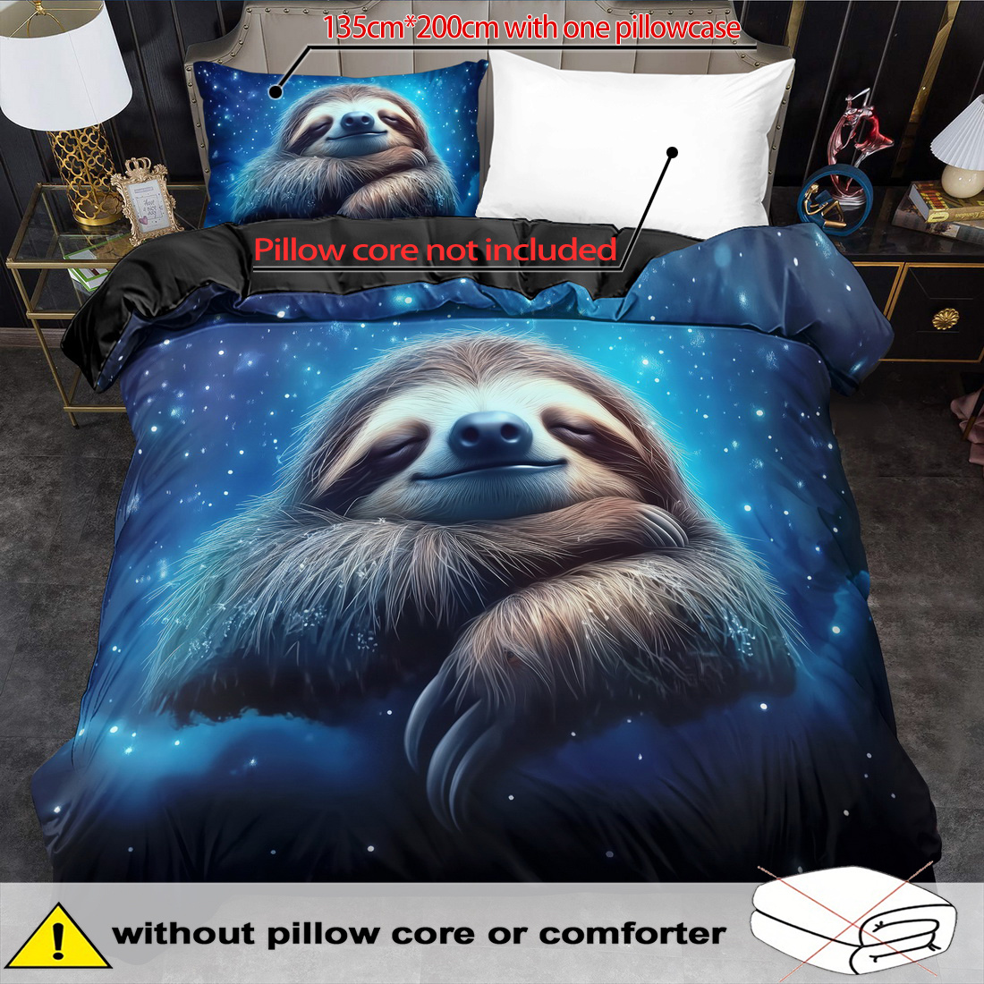E-shop 2/3-teiliges Bettbezug-Set mit süßem Cartoon-Panther-Druck, Bettwäsche im König- und Königin-Stil, aus maschinenwaschbarem Polyester, für