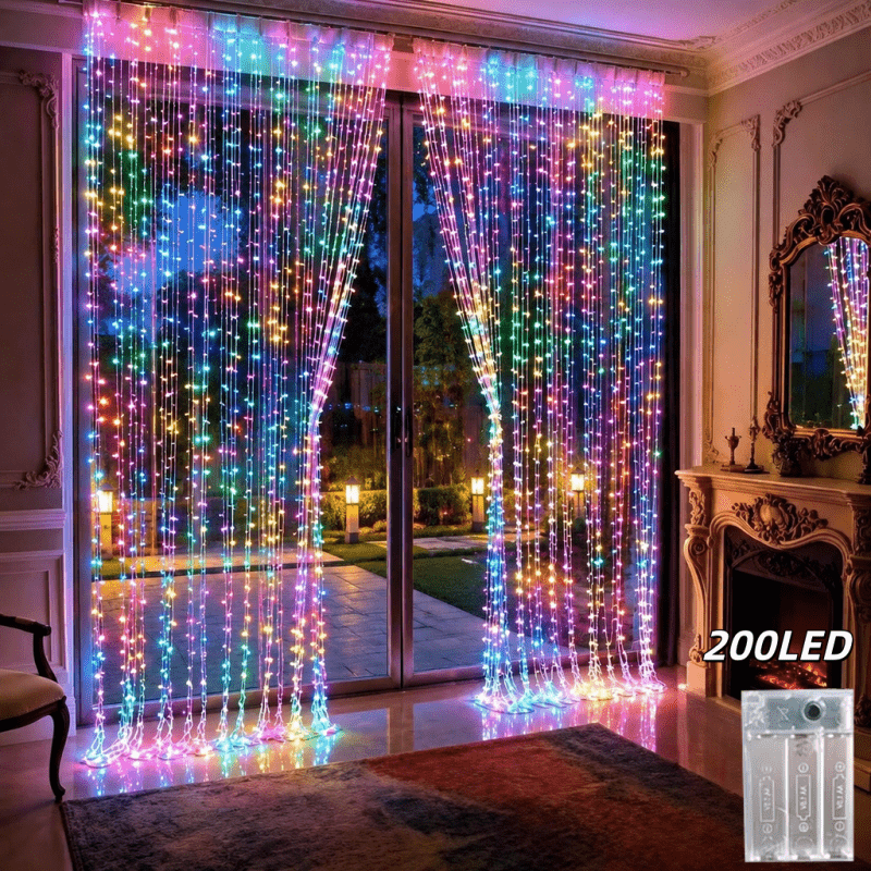 TEMU Guirlande Lumineuse Festive 200 LED, Piles Non Incluses. Idéale comme Guirlande de Rideaux pour les Décorations d'Halloween et de Noël, Parfaite