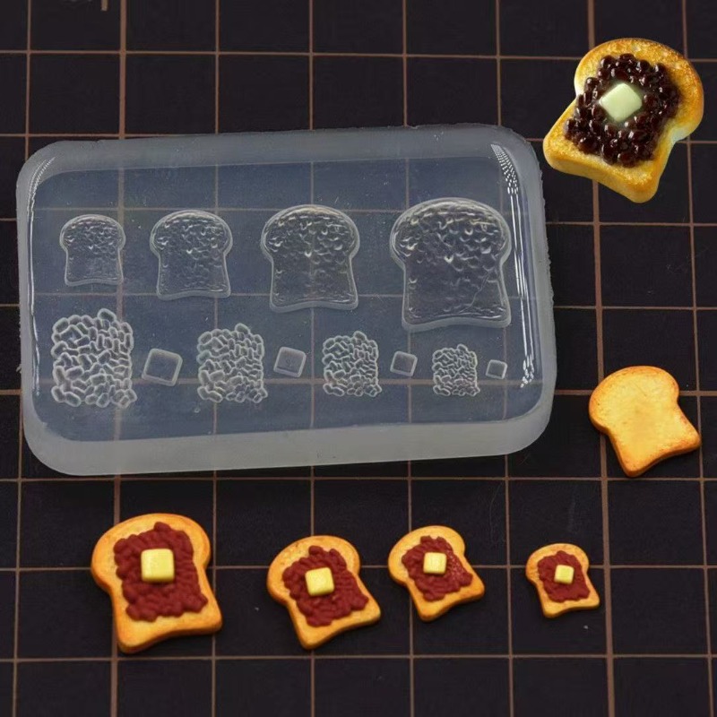 TEMU Miniature de jeu de toast Série, Mini moule en silicone Poupée Maison en silicone de toast de rouges Poterie souple en