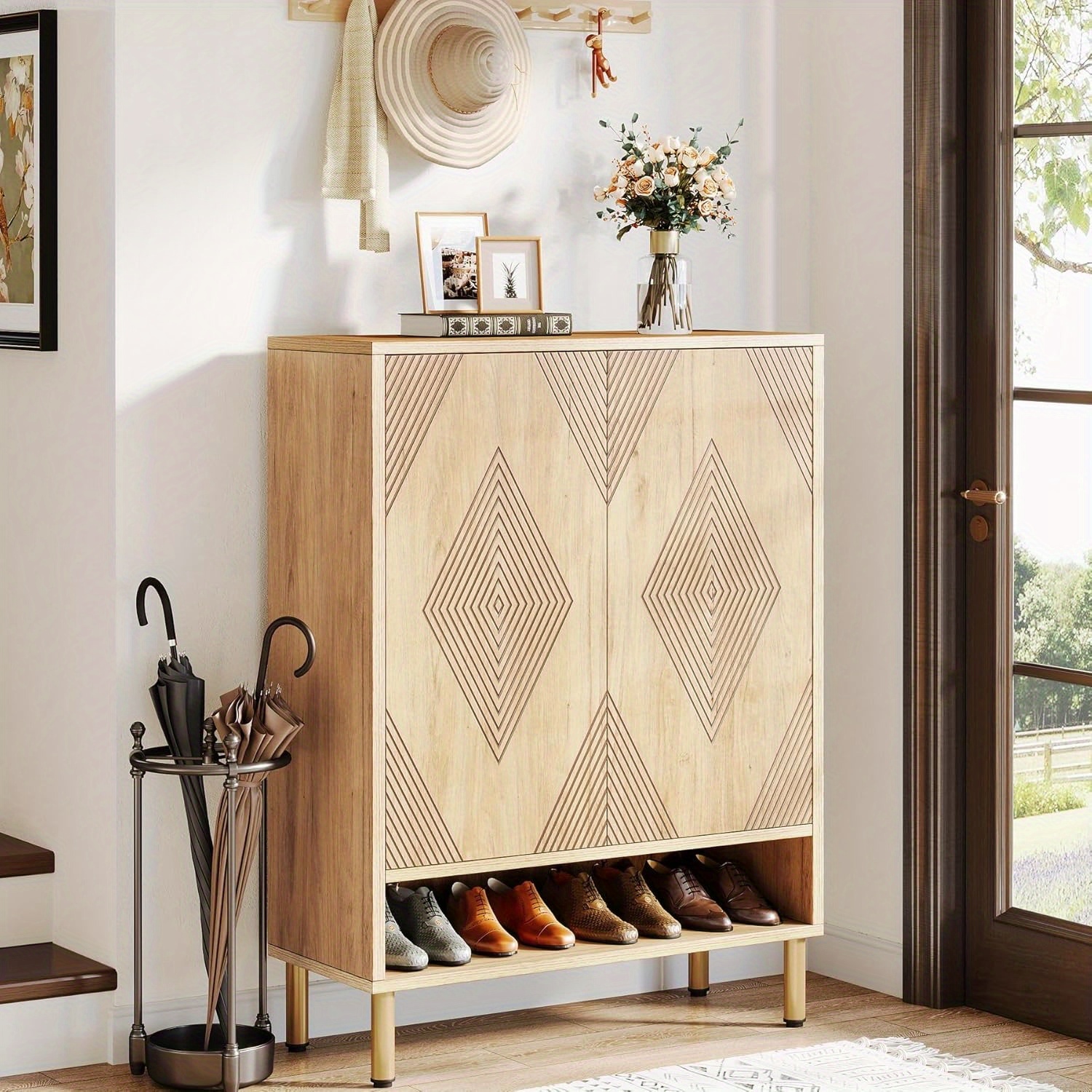 6-Tier Shoe Cabinet Storage and Organization, 24 Pairs Wood Shoes Rack with  Doors, Shoe Storage Cabinet with Adjustable Shelves, Modern Shoe Storage