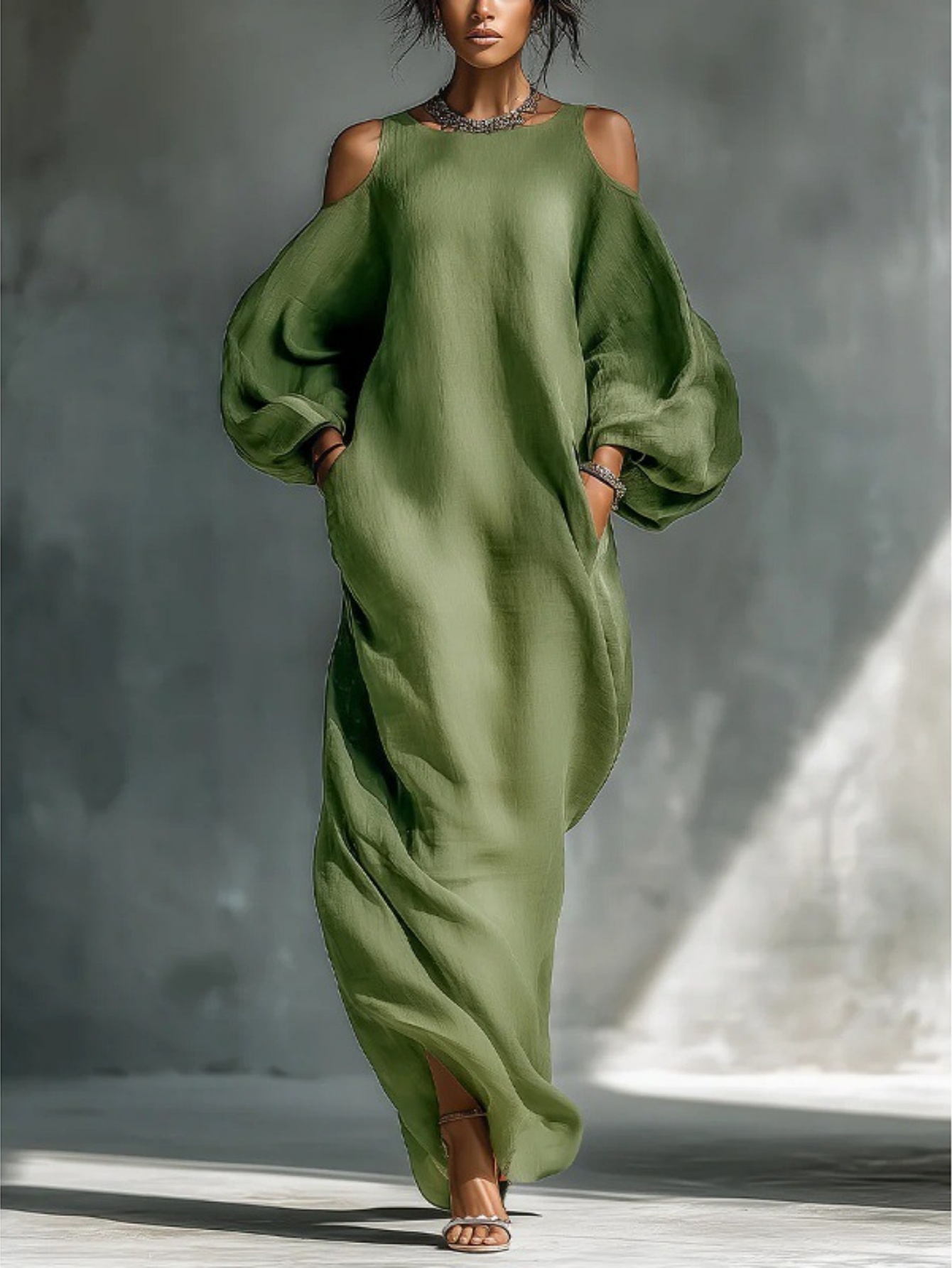 forest green maxi dress with sleeves Amellia main image 0