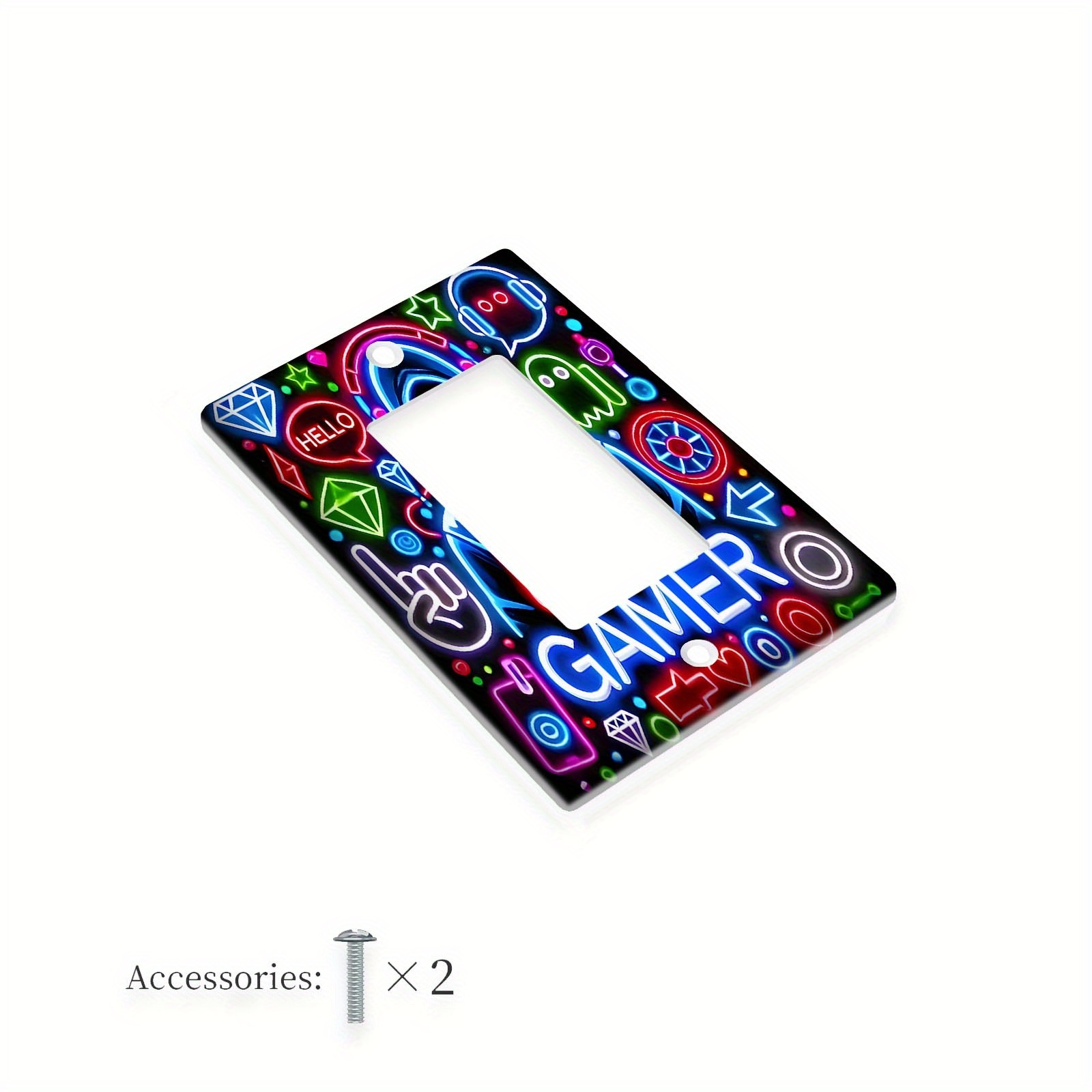 TEMU 1pc 1Gang/2Gang Neon Gamer Life Controller Plaque d'interrupteur en polycarbonate thermoplastique pour maison, chambre, cuisine, prise murale