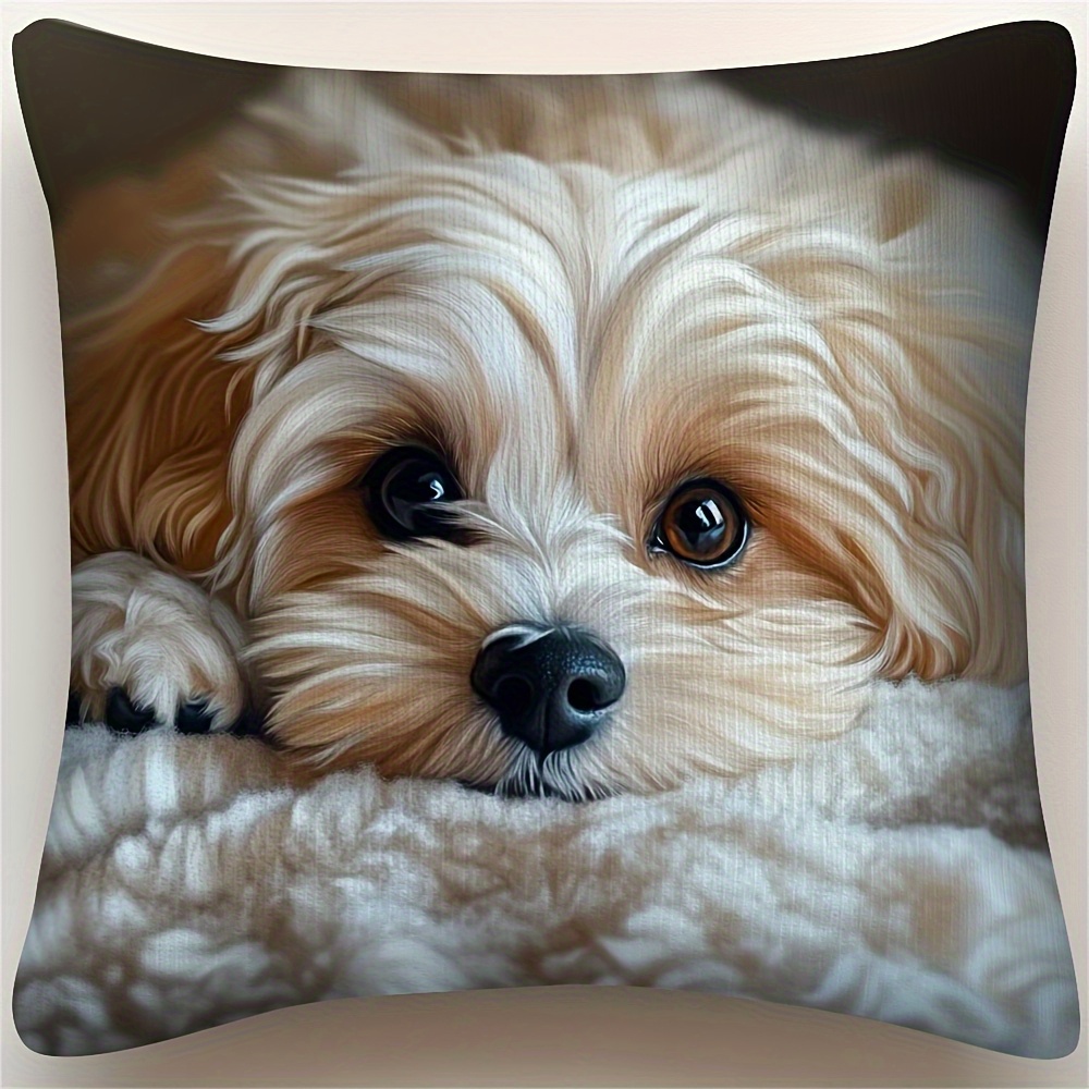 TEMU 1 Adorable Dog Decorative Pillowcase - Soft Short Velvet Polyester, Single-sided Print, Zipper Closure, Machine Washable, Christmas, New Year,