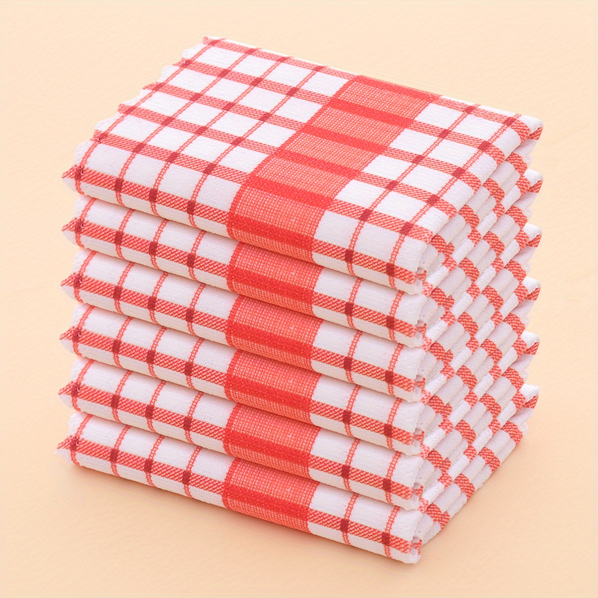 TEMU 6pcs Contemporary Printed Checkered Tea Towels, Dish Cloths, Kitchen Towels, Microfiber, , Absorbent, Dopamine Colors, 3d Printing Craft, ,