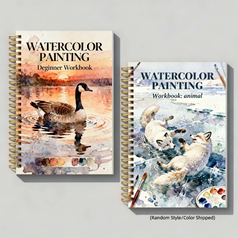 TEMU 2pcs Adult Beginner Watercolor Painting Workbook, Watercolor Coloring And Drawing Practice Book, Colored Pencil For Art Sketch Exercise Book For