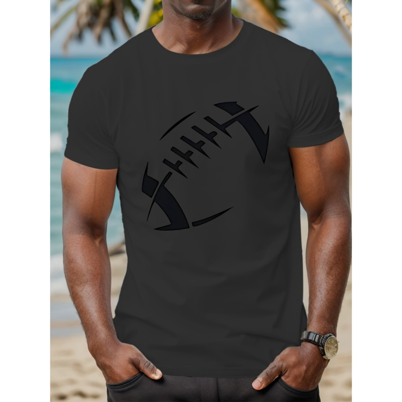 

T-shirt décontracté à col rond pour homme, motif géométrique, % polyester tricoté, légèrement extensible, coupe regular, haut d'été, 150 g/m² - Design football