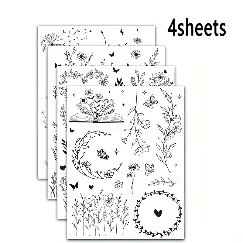 4 Sheets/pack, -themed Uv Transfer Stickers, Dandelion And Designs Shaped, Spring Stickers With Dandelion And Rub-off Patterns. Suitable For Home Furniture Decoration, Glass, Ceramics, Holiday