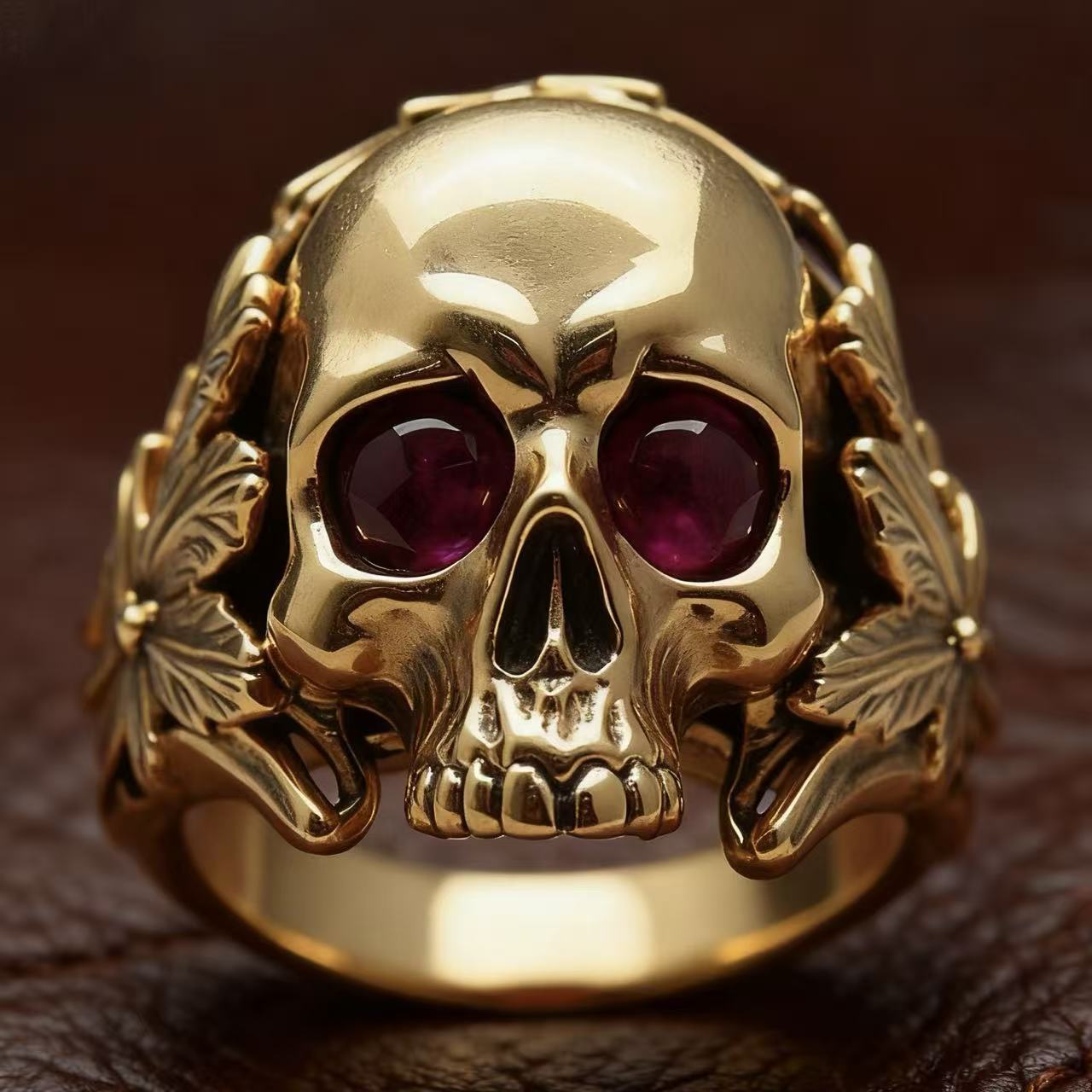 TEMU 1pc Golden Skull & Accent Statement Ring - Gothic Bohemian Retro For Men & Suitable For Daily Wear, Valentine' Gift, Edgy Accessory - Look No