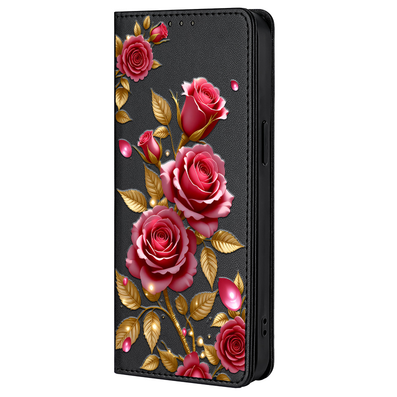 TEMU Phone Case - 2d Painting Colorful Painted Double-fold Edge, Faux Leather Flip Cover Creative Phone Case With Card Slot Anti-theft Stand Wallet,