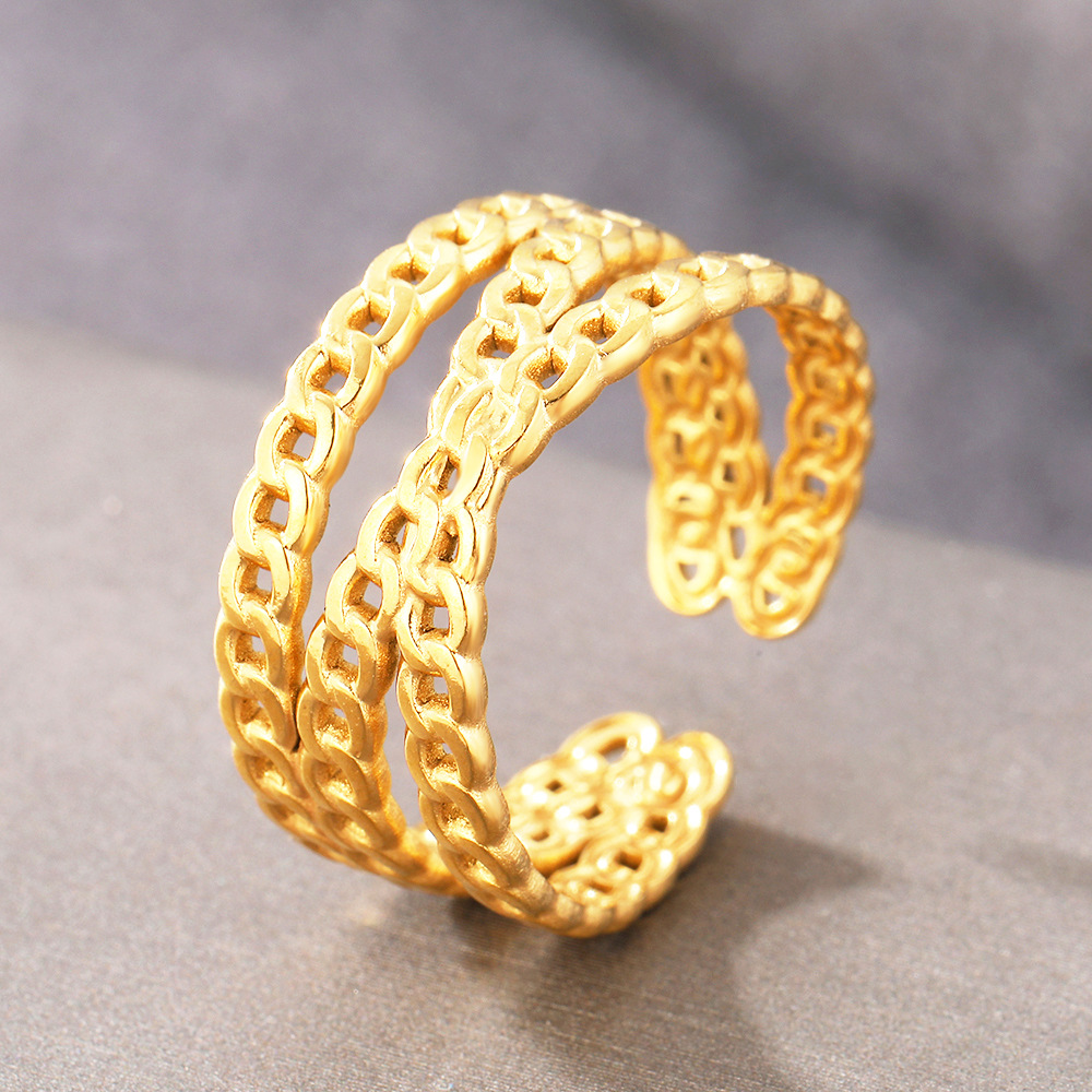 Double-Layer Cuban Chain Link Open Ring