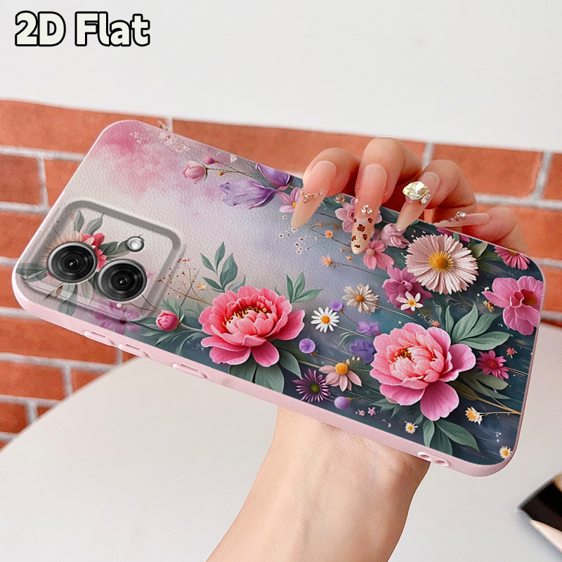 phone case 2d flat full of flowers and brocade phone case suitable for motorola edge 20 30 40 50 edge g05 g15 g34 g35 g45 g54 g56 g64 g75 g84 g85 g96 moto g power 2025 easy fashionable individual creative anti drop pink series protective case  