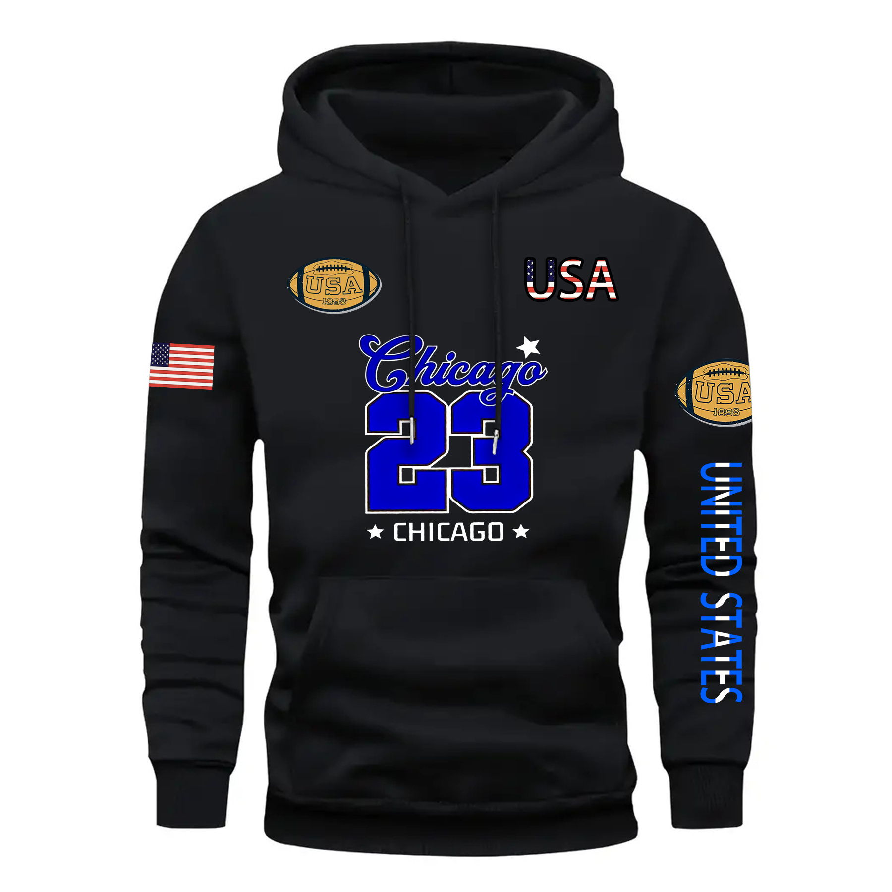 

1pc KOURRTER Sweat à capuche décontracté pour homme, imprimé étoiles géométriques de Chicago, polyester, coupe standard, avec poche, pour /hiver