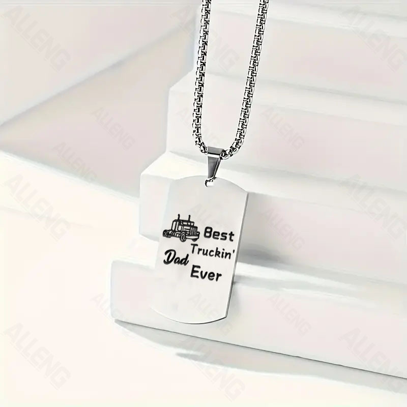 2pcs Truck Driver Dad Gifts Trucker Dad's Best *' Dad Ever Necklace,  Drive Safe from Daughter and Son