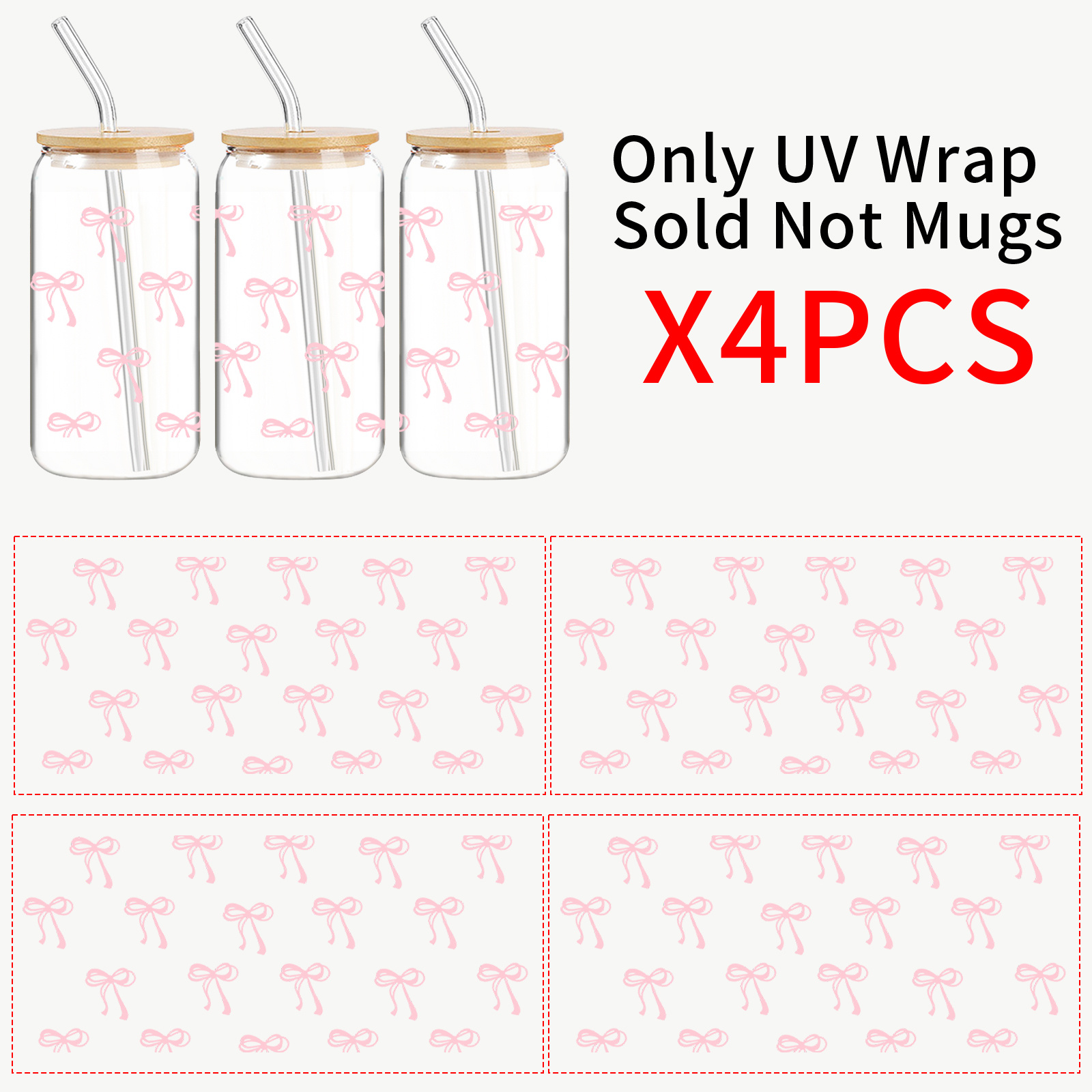 TEMU 4 pièces/set Autocollants Design Motif Nœud Rose, UV DTF, Idéal pour Cadeaux de Saint-Valentin et Fêtes, Offrir à Amis & Famille, Décoration