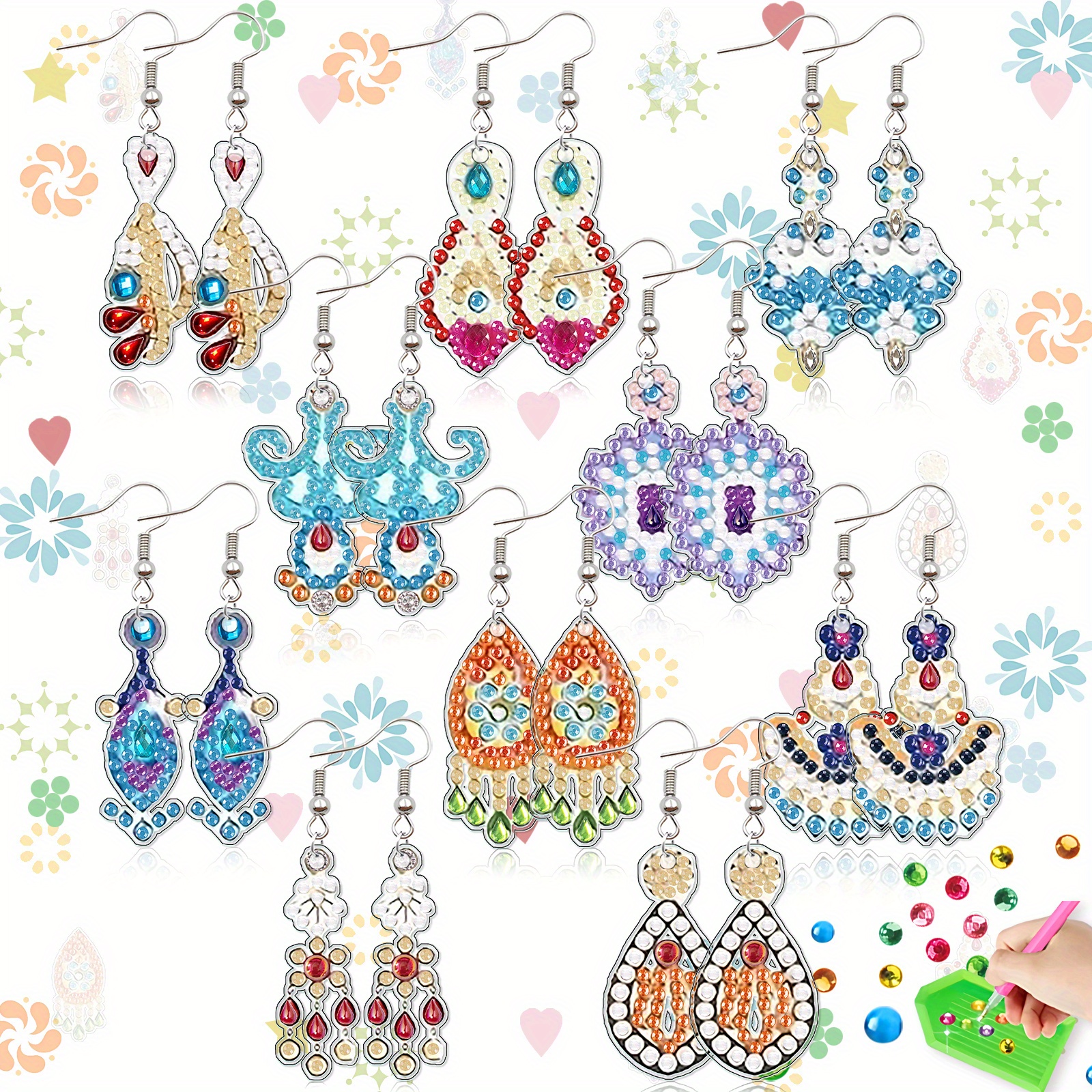 TEMU 20pcs, Kit de boucles d'oreilles de peinture diamant, style décoratif unique et couleurs assorties, , de diamant et autres boucles d'oreilles