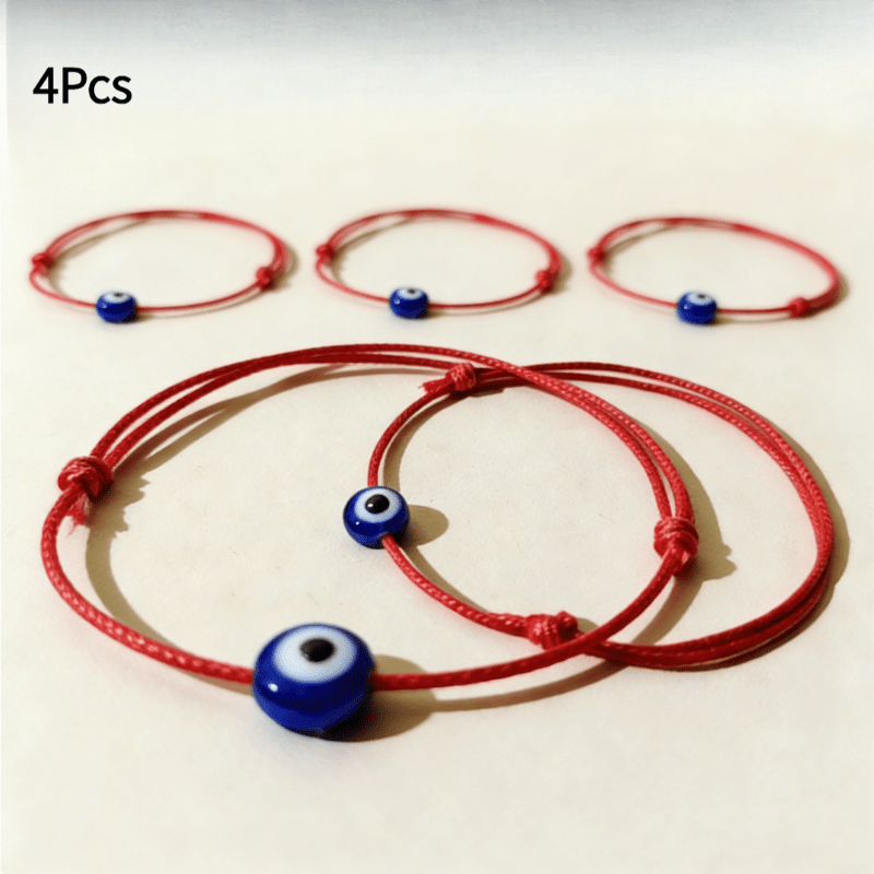 TEMU 4pcs Set Of Eye Wax Thread Braided Bracelets, Protection Bracelets, Red Bracelets, Adjustable Red Rope Bracelets, Women's Red Rope Bracelets,