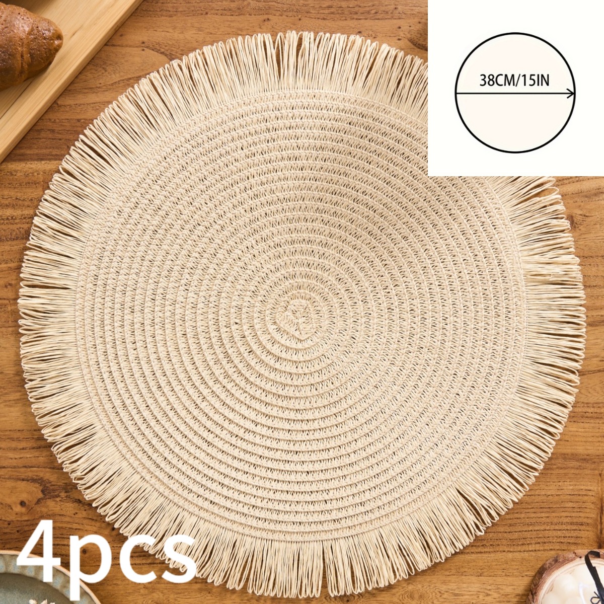 E-shop 2/4/6/8 Stk. runde Tischsets im Bohemian-Stil, einfarbige Tischmatten für Schüsseln, Teller Tassen, geeignet für den täglichen Gebrauch,