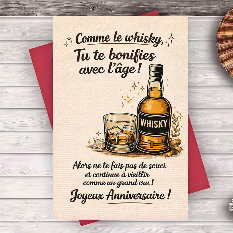 TEMU Ensemble de 2 (comprenant une enveloppe et une carte d'anniversaire) sur le thème du whisky, idéal pour des moments spéciaux avec des amis et de